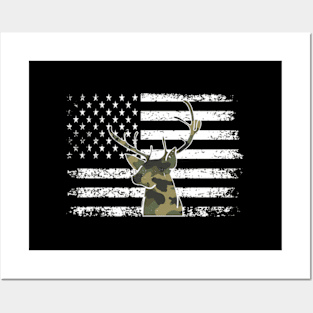 Camo Camouflage Deer American Flag Posters and Art